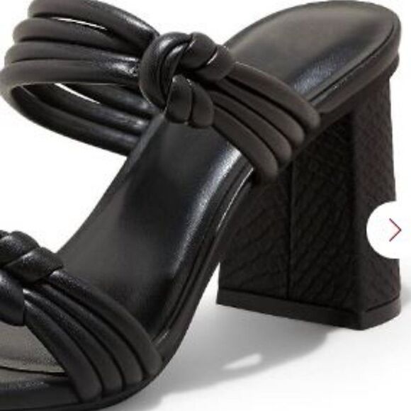 Black Square Open Toe Heeled Sandals Backless with Chunky Block Heel - Picture 3 of 8